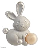 Pearl brooch, 'Soccer Bunny' 1