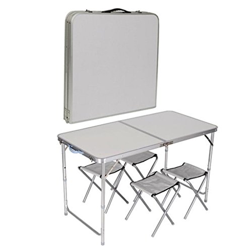 4 CHAIR FOLDING TABLE SET OUTDOOR PICNIC CAMPING GARDEN PORTABLE KITCHEN DINING (AAA)