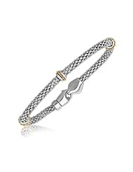 18K Yellow Gold and Sterling Silver Popcorn Bracelet with Cable Style Stations