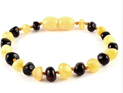 *SAFETY KNOTTED* POLISHED Mixed Colour Baltic Amber Baby Teething Healing Bracelet/Anklet - Twist Closure