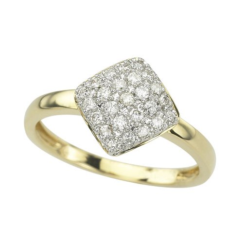14K Yellow Gold 1/4 ct. Diamond Square Shaped Fashion Ring