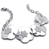 Konov Jewellery Momens Flower Stainless Steel Charm Bracelet, Colour Silver