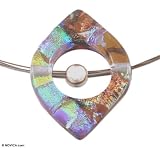 Dichroic art glass necklace, 'Electric Earth'