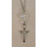 Rhodium Plated Crucifix Cross Birthstone April Crystal Medal Pendant Charm on Card with 18" Chain