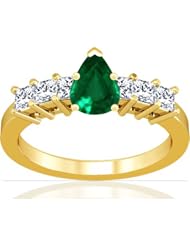 14K Yellow Gold Pear Cut Emerald Ring With Sidestones