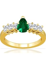 18K Yellow Gold Pear Cut Emerald Ring With Sidestones