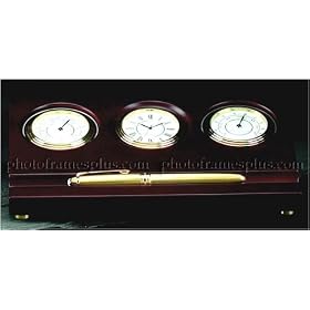 Brass Clock Thermometer Hygrometer Pen Tray by PhotoFramesPlus
