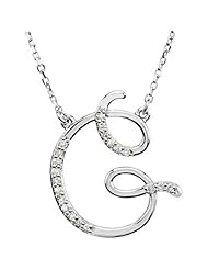 Sterling Silver Diamond Initial Necklace "G" -- LIFETIME WARRANTY