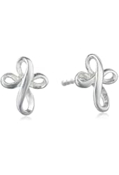 Sterling Silver Infinity Cross Button Earrings
