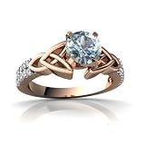 14k Rose Gold Round Genuine Aquamarine Engagement Ring
