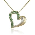 18k Yellow Gold Overlay Emerald and Diamond Half-and-Half Heart Pendant