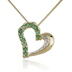 18k Yellow Gold Overlay Emerald and Diamond Half-and-Half Heart Pendant