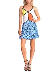 V-neck Elastane/Polyester Colorblocking Spaghetti Strap  Dress