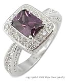 Antique Style CZ Rings - Sterling Silver Simulated Amethyst CZ Ring