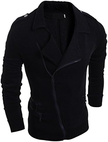 Rlouw Mens Slim Fit Oblique Zipper Jacket Casual Fleece Sweatshirts Black