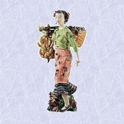 chinese maiden statue fruit basket porcelain sculpture