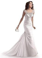 Chiffon Mermaid 2015 Vintage Beaded Pleated Crystal Evening Dress/Bridesmaid Dress/Prom Dress/Party Dress/Wedding Dress  with a Chapel Train 