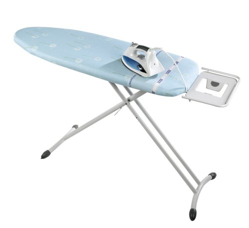 WENKO 1403813100 B&uuml;geltisch Profi - h&ouml;henverstellbar, Abstellbrett, rollbar, Rundrohr &Oslash; 38 mm, 120 x 38 cm, wei&szlig;