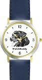 Rottweiler (SC) Dog - WATCHBUDDY&reg; CLASSIC DELUXE TWO-TONE THEME WATCH - Arabic Numbers-Blue Leather Strap-Women's Size-Small