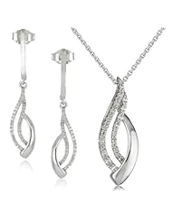 Sterling Silver Diamond Twist Shape Pendant and Earrings Box Set (1/10 Cttw, I-J Color, I2-I3 Clarity), 18"