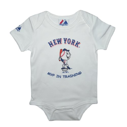 Majestic New York Mets MLB Baby / Infant One-Piece Bodysuit / Romper / Onesie - White (Size: 12)