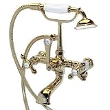 American Bath Factory F1-1120-PB-F9-9400-MX-PB F1-1120 Wall Mount Bathtub Faucet, Metal Cross Handle