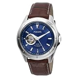 Pulsar Men's PS2001 21 Jewel Mechanical Self-Winding Battery-Free Automatic Brown Leather Band Stainless-Steel Case Blue Dial Watch