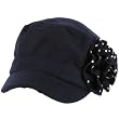 Elastafit Winter Ruffle Flower Crystals Knit Cadet Military Castro Hat Cap Navy