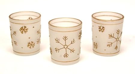 Holiday 3-Pc Frosted Votive Candle Holders - Golden Snowflakes