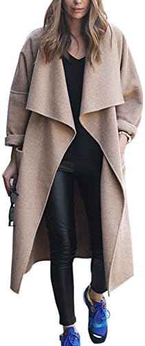 HelloPretty Women Fashion Drape Lapel Woollen Winter Coat Trench Jacket Outwear (18, camel)
