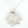 Large Open Design Lotus Flower Pendant in Sterling Silver with Amethyst Gemstone Beads on a 24" Sterling Bead Chain , #8448