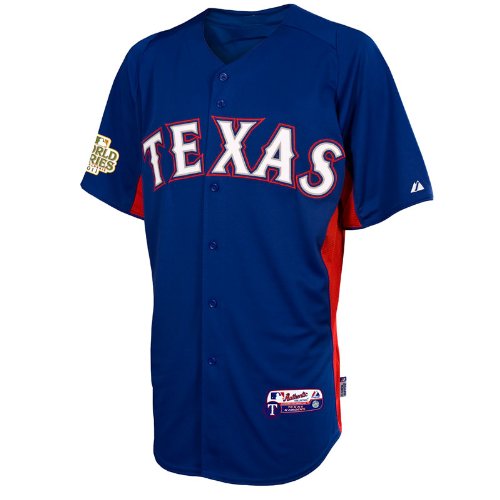MLB Men's Texas Rangers Mitch Moreland Cool Case Batting Practice Jersey With World Series Patch Fall 2012 (Royal/Scarlet, XX-Large)