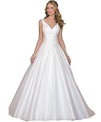 Plus Size V-neck Lace-Up Taffeta Wedding Dress 