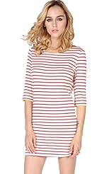 Girls Striped Print Elbow Length Sleeves Cotton Mini Dress 