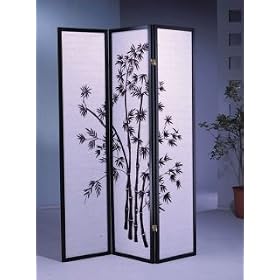 3 Panel Black Bamboo Print Oriental Shoji Screen / Room Divider