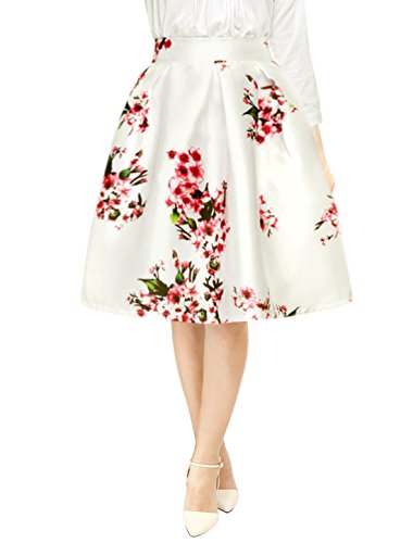 Allegra K Woman Floral Prints High Waist Pleated A Line Midi Skirt