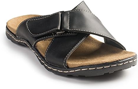 SANDALIQUE Mens "Buckle" Crossover Strap Slide Sandal With Classy Stiching Plus A FREE "SHOP USA" Brand Satin Eye Mask (9, Black)