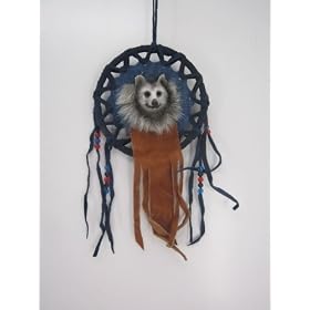 Small 35cm x 11cm Dreamcatcher Wolf Face Real Leather Indian Blue u46