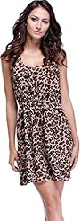 Leopard Print Elasticized   Waistline Sleeveless Mini Dress 