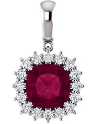 10K White Gold 8.00x8.00mm Antique Cushion Cut Rhodolite Garnet and Diamond Pendant -- LIFETIME WARRANTY