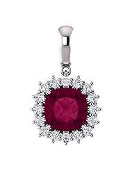 14K White Gold 8.00x8.00mm Antique Cushion Cut Rhodolite Garnet and Diamond Pendant -- LIFETIME WARRANTY