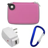 GTMax Hot Pink Eva Pouch Carrying Case + White USB Home Wall Travel AC Charger + Blue Belt Clip for Garmin nuvi 2450,2450LM, nuvi 2460LT,2460LMT, nuvi 1450,1450T,1450LMT, nuvi 5000, nuvi 1490T,1490LMT