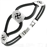 New Black Rubber Bracelet with Stainless Steel Design, Length 20cms.