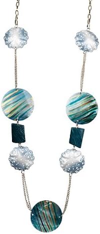 Mother Of Pearl and Enamel Disk Necklace - Blue