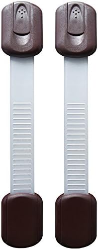 Toddler Safety Locks | For Baby Proofing Cabinets, Drawers, Appliances, Toilet Seat, Fridge, Oven and more | No Drilling | Uses 3M Adhesive with Adjustable Strap and Latch System (2 Pack, Brown)