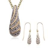 18k Yellow Gold Plated Sterling Silver Genuine Diamond Teardrop Shape Necklace and Earring Set