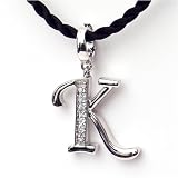 Silver Diamond Initial Pendant K with Silk Cord