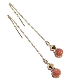 14K Gold Vermeil Pull Through Earrings w/ Goldstone & Bonarski Crystals 110mm