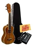 Oscar Schmidt by Washburn OU5 Concert Ukulele Bundle with Hard Case, Cherub Tuner, and Polishing Cloth - Hawaiian Koa Top, Back, and Sides
