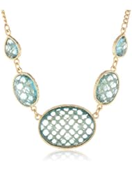 1928 Jewelry "Aqua Verde" Gold-Tone Light Aqua Oval Faceted Collar Necklace, 16"